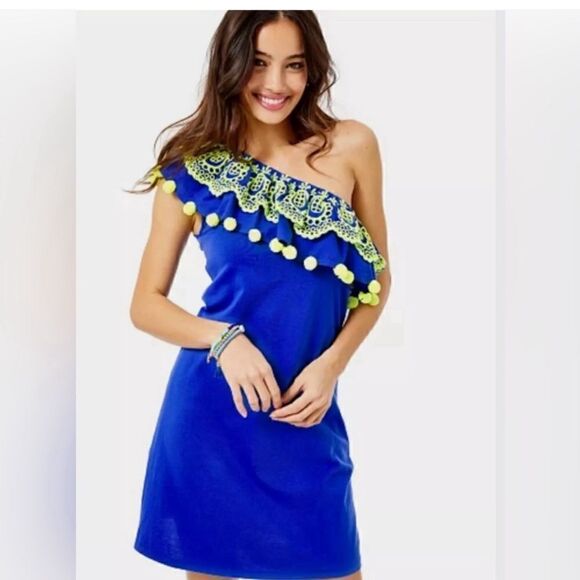 Lilly Pulitzer Idara Corsica Blue Purple One Shoulder Dress Small - Picture 1 of 5
